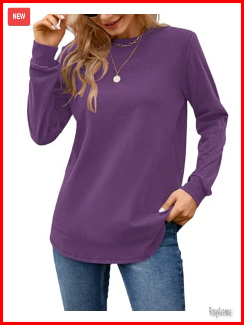 Womens Tunic Sweatshirt Crewneck Long Sleeve Pullover Top